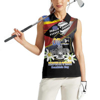 Personalized Eswatini Independece Day Women Sleeveless Polo Shirt Coat Of Arms With Map - Wonder Print Shop