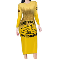 Personalized African American Buffalo Soldier Long Sleeve Bodycon Dress We Can We Will - Yellow - Wonder Print Shop