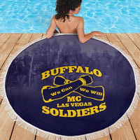 African American Buffalo Soldier Beach Blanket We Can We Will - Navy Blue - Wonder Print Shop