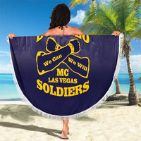 African American Buffalo Soldier Beach Blanket We Can We Will - Navy Blue - Wonder Print Shop