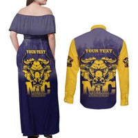Personalized African American Buffalo Soldier Couples Matching Off Shoulder Maxi Dress and Long Sleeve Button Shirt We Can We Will - Navy Blue - Wonder Print Shop