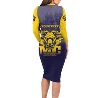Personalized African American Buffalo Soldier Long Sleeve Bodycon Dress We Can We Will - Navy Blue - Wonder Print Shop