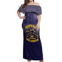 Personalized African American Buffalo Soldier Off Shoulder Maxi Dress We Can We Will - Navy Blue - Wonder Print Shop