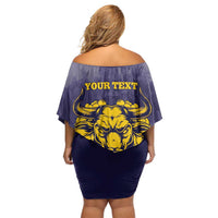 Personalized African American Buffalo Soldier Off Shoulder Short Dress We Can We Will - Navy Blue - Wonder Print Shop