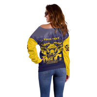 Personalized African American Buffalo Soldier Off Shoulder Sweater We Can We Will - Navy Blue - Wonder Print Shop