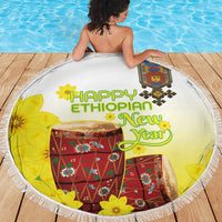 Ethiopian Enkutatash Beach Blanket Kebero Drum With Adey Abeba Flower - Wonder Print Shop