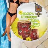 Ethiopian Enkutatash Beach Blanket Kebero Drum With Adey Abeba Flower - Wonder Print Shop