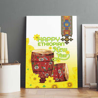 Ethiopian Enkutatash Canvas Wall Art Kebero Drum With Adey Abeba Flower - Wonder Print Shop