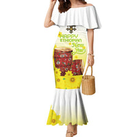 Ethiopian Enkutatash Family Matching Mermaid Dress and Hawaiian Shirt Kebero Drum With Adey Abeba Flower - Wonder Print Shop