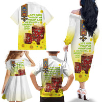 Ethiopian Enkutatash Family Matching Off The Shoulder Long Sleeve Dress and Hawaiian Shirt Kebero Drum With Adey Abeba Flower - Wonder Print Shop