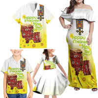 Ethiopian Enkutatash Family Matching Off Shoulder Maxi Dress and Hawaiian Shirt Kebero Drum With Adey Abeba Flower - Wonder Print Shop