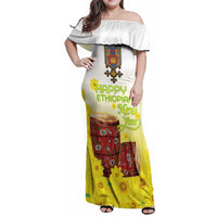 Ethiopian Enkutatash Family Matching Off Shoulder Maxi Dress and Hawaiian Shirt Kebero Drum With Adey Abeba Flower - Wonder Print Shop