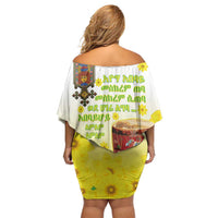 Ethiopian Enkutatash Family Matching Off Shoulder Short Dress and Hawaiian Shirt Kebero Drum With Adey Abeba Flower - Wonder Print Shop