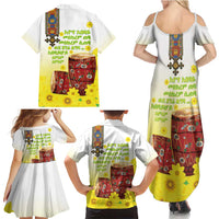 Ethiopian Enkutatash Family Matching Summer Maxi Dress and Hawaiian Shirt Kebero Drum With Adey Abeba Flower - Wonder Print Shop