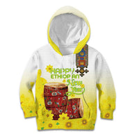 Ethiopian Enkutatash Kid Hoodie Kebero Drum With Adey Abeba Flower - Wonder Print Shop