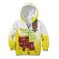 Ethiopian Enkutatash Kid Hoodie Kebero Drum With Adey Abeba Flower - Wonder Print Shop