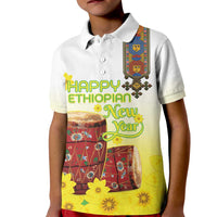 Ethiopian Enkutatash Kid Polo Shirt Kebero Drum With Adey Abeba Flower - Wonder Print Shop