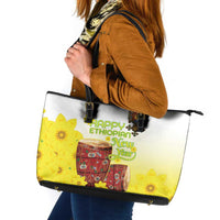 Ethiopian Enkutatash Leather Tote Bag Kebero Drum With Adey Abeba Flower - Wonder Print Shop