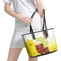 Ethiopian Enkutatash Leather Tote Bag Kebero Drum With Adey Abeba Flower - Wonder Print Shop
