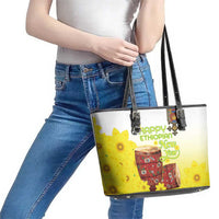 Ethiopian Enkutatash Leather Tote Bag Kebero Drum With Adey Abeba Flower - Wonder Print Shop