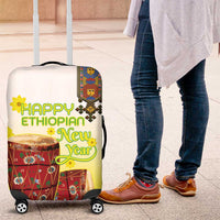 Ethiopian Enkutatash Luggage Cover Kebero Drum With Adey Abeba Flower - Wonder Print Shop