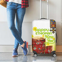 Ethiopian Enkutatash Luggage Cover Kebero Drum With Adey Abeba Flower - Wonder Print Shop