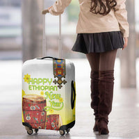 Ethiopian Enkutatash Luggage Cover Kebero Drum With Adey Abeba Flower - Wonder Print Shop