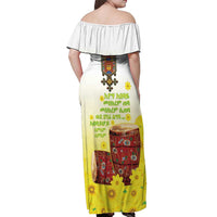 Ethiopian Enkutatash Off Shoulder Maxi Dress Kebero Drum With Adey Abeba Flower - Wonder Print Shop