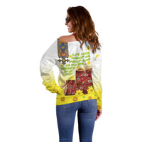 Ethiopian Enkutatash Off Shoulder Sweater Kebero Drum With Adey Abeba Flower - Wonder Print Shop