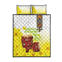 Ethiopian Enkutatash Quilt Bed Set Kebero Drum With Adey Abeba Flower - Wonder Print Shop