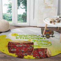 Ethiopian Enkutatash Round Carpet Kebero Drum With Adey Abeba Flower - Wonder Print Shop