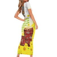 Ethiopian Enkutatash Short Sleeve Bodycon Dress Kebero Drum With Adey Abeba Flower - Wonder Print Shop
