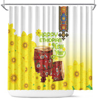 Ethiopian Enkutatash Shower Curtain Kebero Drum With Adey Abeba Flower - Wonder Print Shop