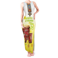 Ethiopian Enkutatash Tank Maxi Dress Kebero Drum With Adey Abeba Flower - Wonder Print Shop