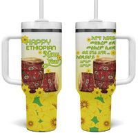 Ethiopian Enkutatash Tumbler With Handle Kebero Drum With Adey Abeba Flower - Wonder Print Shop