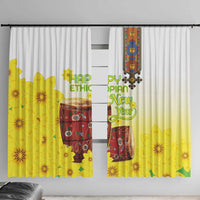 Ethiopian Enkutatash Window Curtain Kebero Drum With Adey Abeba Flower - Wonder Print Shop