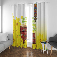 Ethiopian Enkutatash Window Curtain Kebero Drum With Adey Abeba Flower - Wonder Print Shop