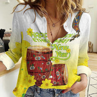 Ethiopian Enkutatash Women Casual Shirt Kebero Drum With Adey Abeba Flower - Wonder Print Shop