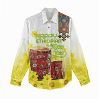Ethiopian Enkutatash Women Casual Shirt Kebero Drum With Adey Abeba Flower - Wonder Print Shop