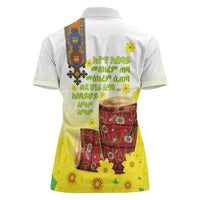 Ethiopian Enkutatash Women Polo Shirt Kebero Drum With Adey Abeba Flower - Wonder Print Shop
