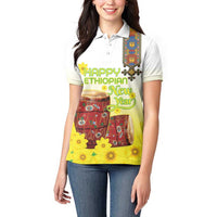 Ethiopian Enkutatash Women Polo Shirt Kebero Drum With Adey Abeba Flower - Wonder Print Shop
