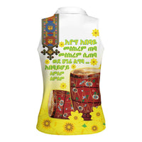 Ethiopian Enkutatash Women Sleeveless Polo Shirt Kebero Drum With Adey Abeba Flower - Wonder Print Shop