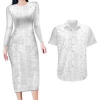 Nigeria Osun-Osogbo Festival Couples Matching Long Sleeve Bodycon Dress and Hawaiian Shirt White Lily Lei With Yoruba Pattern - Wonder Print Shop