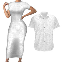 Nigeria Osun-Osogbo Festival Couples Matching Short Sleeve Bodycon Dress and Hawaiian Shirt White Lily Lei With Yoruba Pattern - Wonder Print Shop