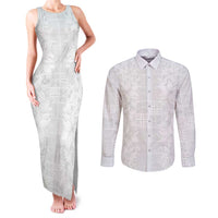 Nigeria Osun-Osogbo Festival Couples Matching Tank Maxi Dress and Long Sleeve Button Shirt White Lily Lei With Yoruba Pattern - Wonder Print Shop