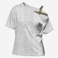 Nigeria Osun-Osogbo Festival Cross Shoulder Shirt White Lily Lei With Yoruba Pattern - Wonder Print Shop