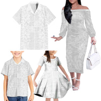 Nigeria Osun-Osogbo Festival Family Matching Off The Shoulder Long Sleeve Dress and Hawaiian Shirt White Lily Lei With Yoruba Pattern - Wonder Print Shop