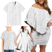 Nigeria Osun-Osogbo Festival Family Matching Off Shoulder Short Dress and Hawaiian Shirt White Lily Lei With Yoruba Pattern - Wonder Print Shop