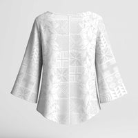 Nigeria Osun-Osogbo Festival Kimono Sleeve Blouse White Lily Lei With Yoruba Pattern - Wonder Print Shop