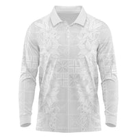 Nigeria Osun-Osogbo Festival Long Sleeve Polo Shirt White Lily Lei With Yoruba Pattern - Wonder Print Shop